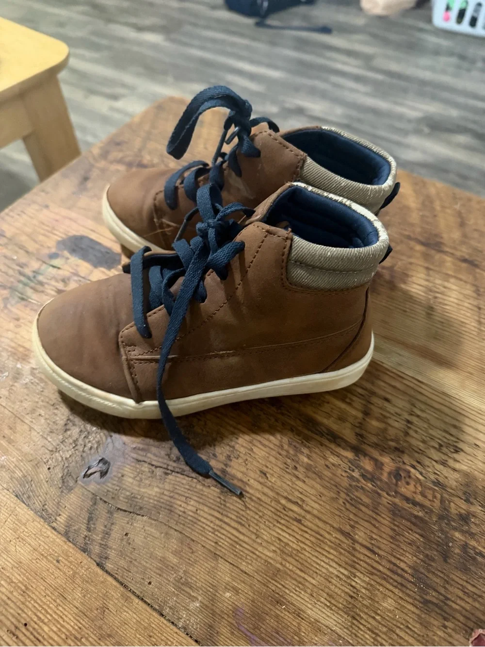 Cat & Jack Brown High-Top Sneakers with Navy Laces